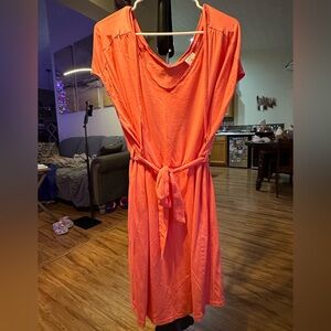 Serra Vibrant Coral Midi Dress